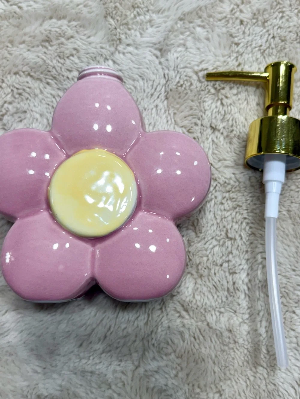 Pink Flower Ceramic Lotion Dispenser with Gold Pump - Bath & Body